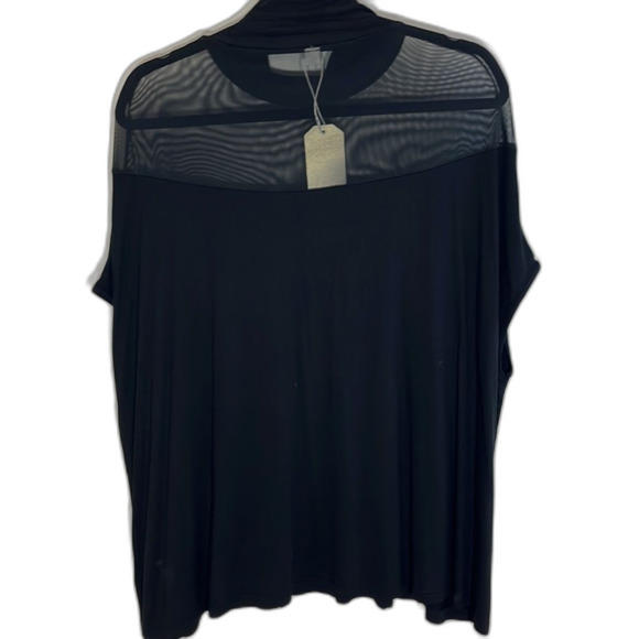 Loose Mock Neck Sheer Collar Solid Bodice Black Size Small NWT - Picture 3 of 8